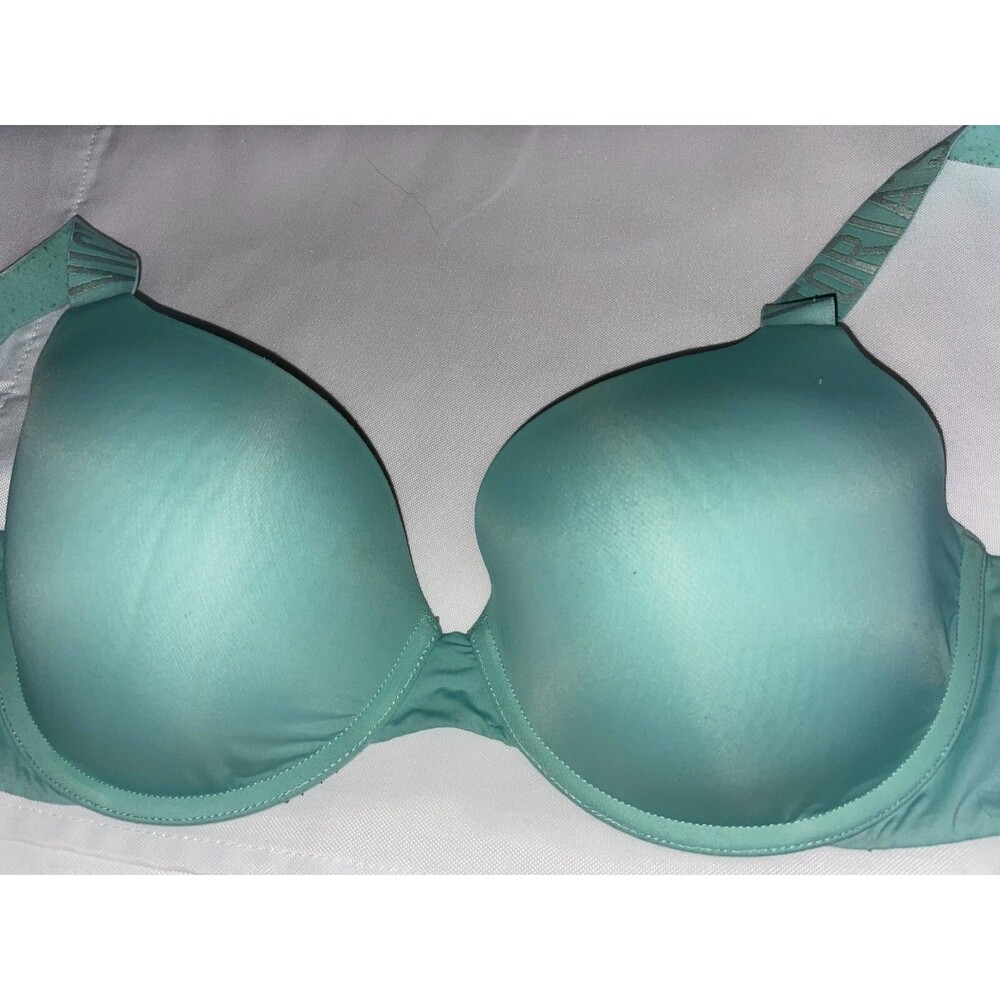 Victoria Secret 34DD bra lightly lined demi T-shirt logo strap green